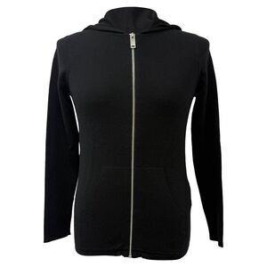 Sandro Paris Zipped Knitted Hoodie in Black Wool